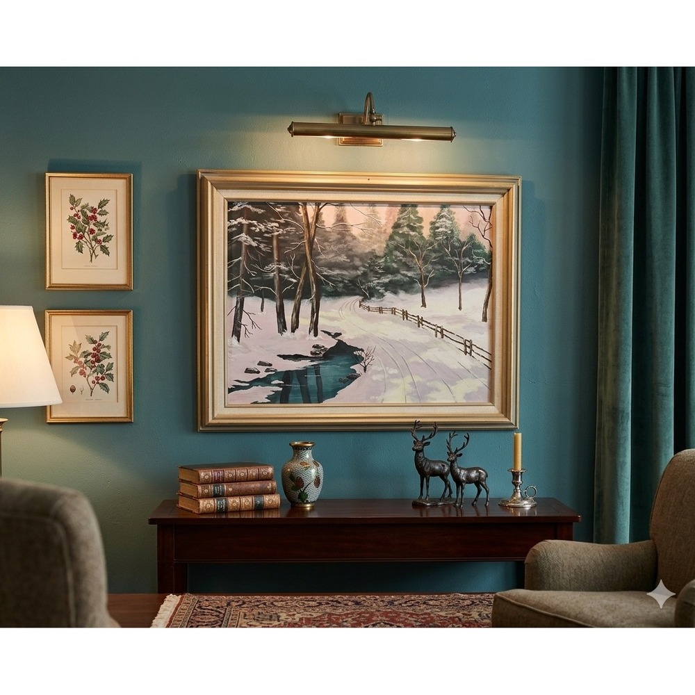 Vintage Winter Landscape Oil Painting Snowy Forest Stream Framed 16x20 Lyons